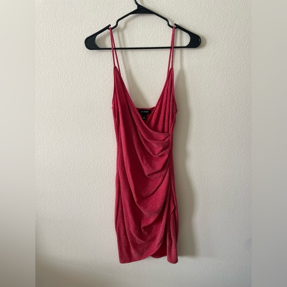 A. Byer red cinched sequin shimmer spaghetti strap y2k mini dress